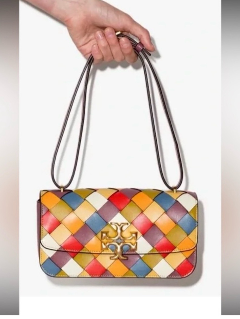 Rare Tory Burch Multicolor Woven Leather Crossbody Bag